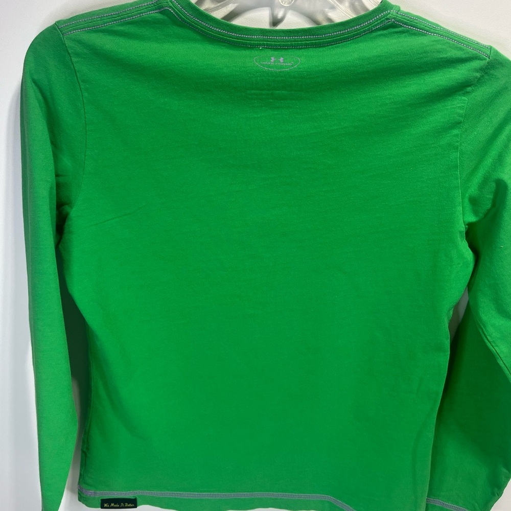 Under Armour Girls Medium Green Long Sleeve Cotton athletic cut Tee - Picture 4 of 7